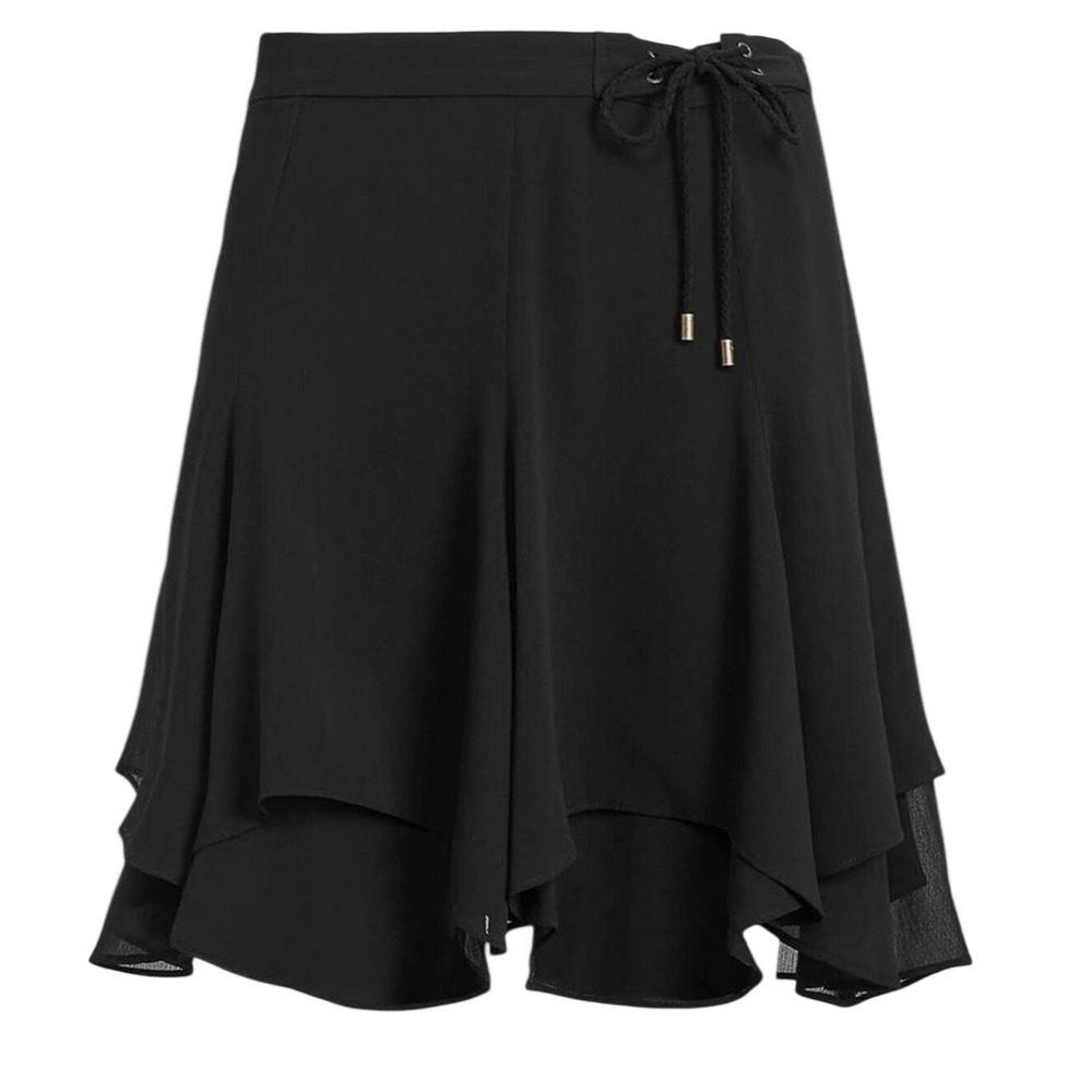 Lauren Ralph Lauren Black Chiffon Tiered Lace Up Skirt Women's Size 12 NWOT